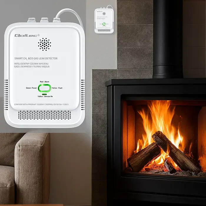 Qoltec Certified wireless Gas Leak (CH4) and Carbon monoxide (CO) detector | alarm 85dB | LED