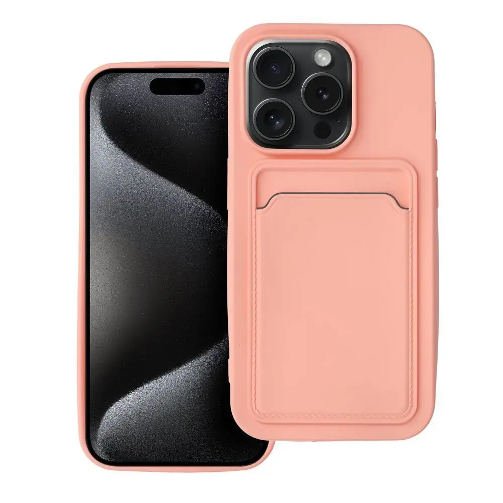 Card grāmatveida maciņš telefonam iPhone 15 Pro rozā