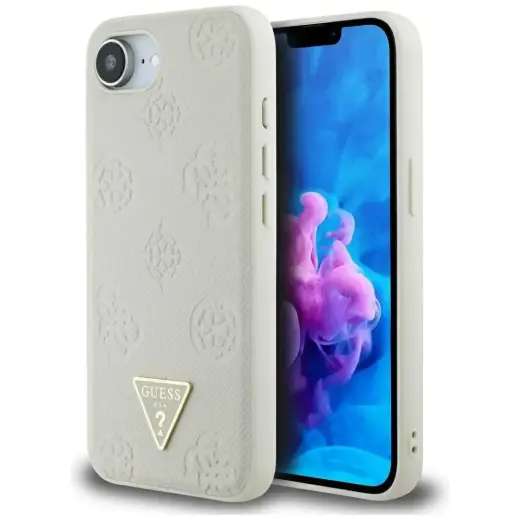 Guess Grained розовый Stamp Peony Triangle Logo чехол для телефона для iPhone 16e бежевый с MagSafe