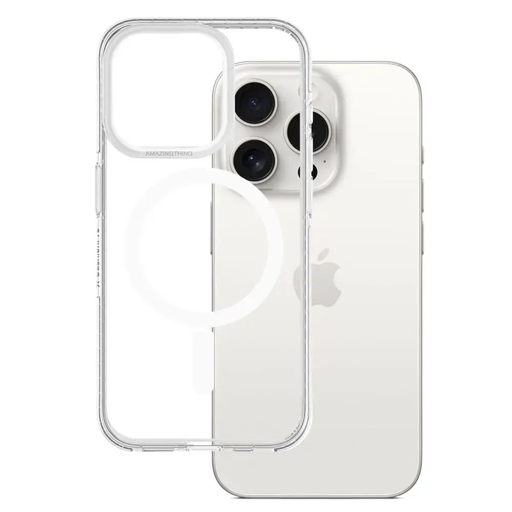 Amazing Thing Titan Pro phone case with MagSafe support for iPhone 15 Pro Max transparent
