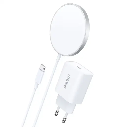 Choetech MagSafe Qi Wireless Charger 15W with Aluminum Stand Silver + PD 20W Charger (H047)