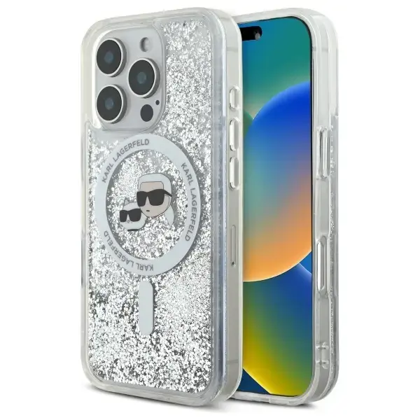 Karl Lagerfeld case for iPhone 16 Pro 6,3" KLHMP16LLGKCSGH transparent Hard Liquid Glitter Karl&Choupette Head MagSafe
