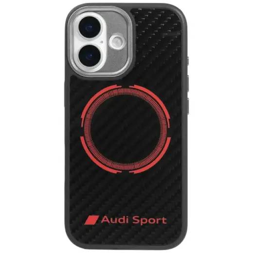 Audi RSQ Carbon Fiber Sport Red Circle maciņš ar MagSafe atbalstu telefonam iPhone 17 melns