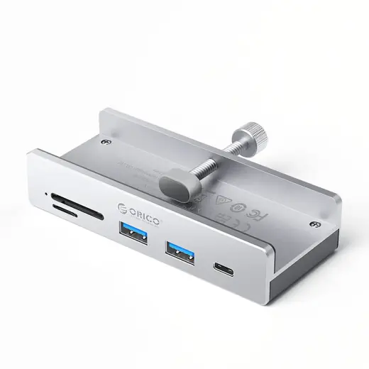Orico MH5PC Hub Clamp-Mounted USB-C | 2x USB-A 3.2 + 1x USB-C 3.2 + 1x SD&TF - Silver