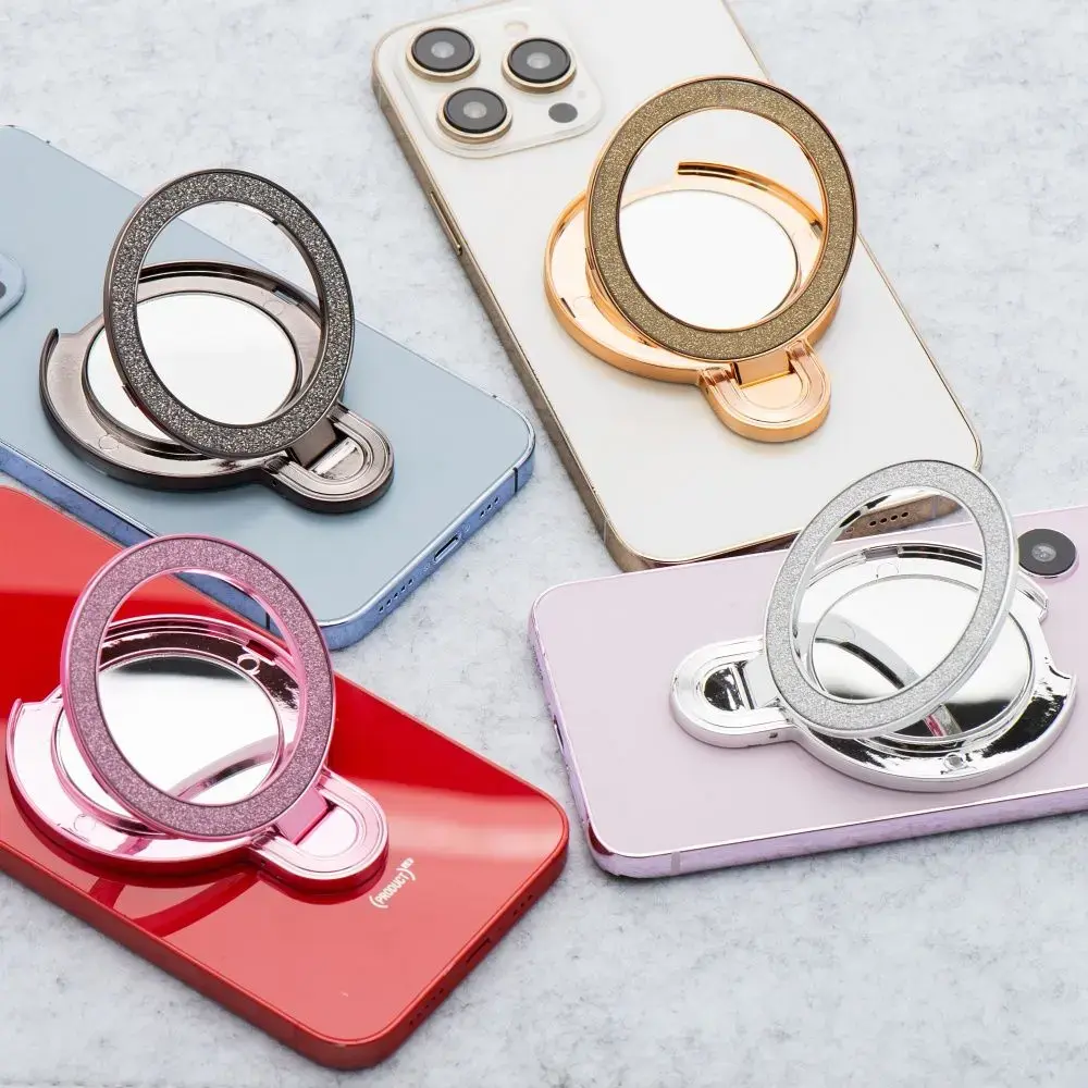 Phone stand CIRCLE MIRROR - stick-on - pink