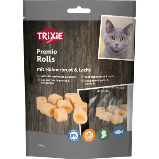 Gardumi kaķiem - Trixie Premio Rolls with Chicken Breast & Salmon, 50 g
