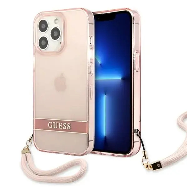 Guess GUHCP13XHTSGSP Translucent Strap maciņš telefonam iPhone 13 Pro Max rozā