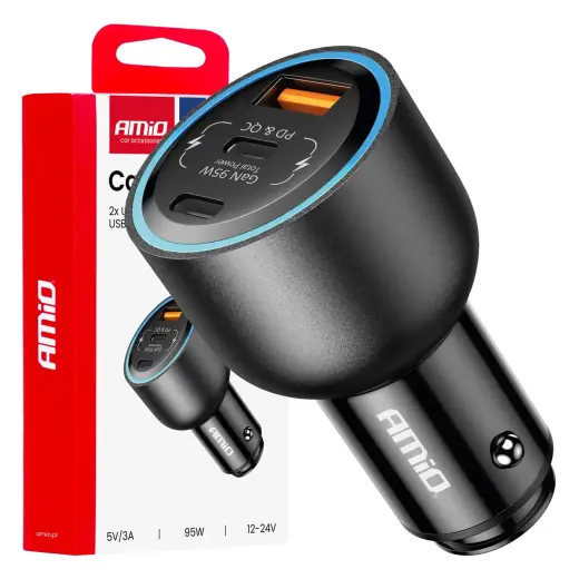AMiO AMIO-04372 auto lādētājs | 95W | PD, QC | USB-C, USB-A