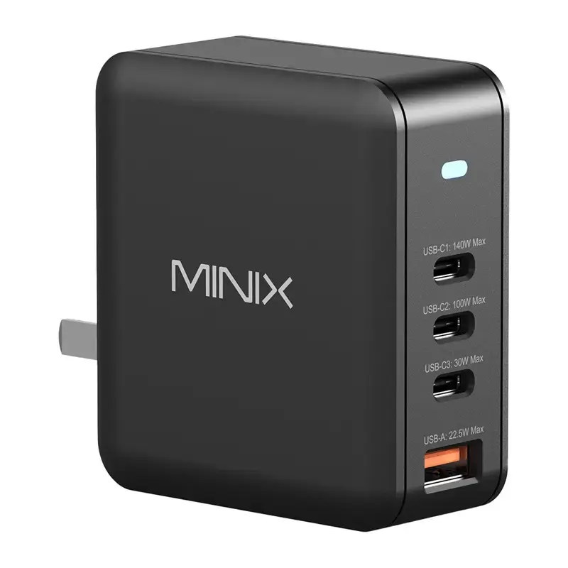 Minix P165 tīkla lādētājs | 165W | PD, GaN | USB-C, USB-A