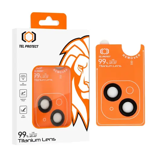 Tempered glass Tel Protect Titanium Lens 99% AR on camera for Iphone 15/15 Plus black (lens 2 pcs)