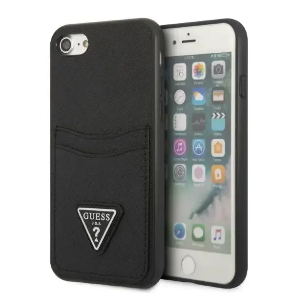 Guess GUHCI8PSATPK iPhone 7|8 SE 2020 | SE 2022 hardcase czarny|black hardcase Saffiano Triangle Logo Cardslot
