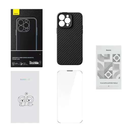 Baseus Synthetic Fiber aizsargstikls telefonam iPhone 14 Pro melns ar tīrīšanas komplektu