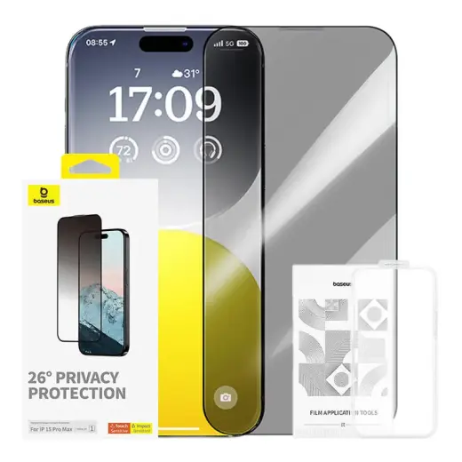 Baseus Privacy Protection aizsargstikls telefonam iPhone 15 Pro Max (privātuma efekts)