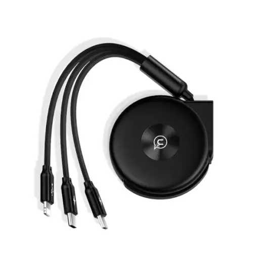 USAMS U20 SJ280 3-in-1 duomenų perdavimo ir įkrovimo laidas | USB-A į Lightning, Micro USB, USB-C | 10W | 1m | juodas