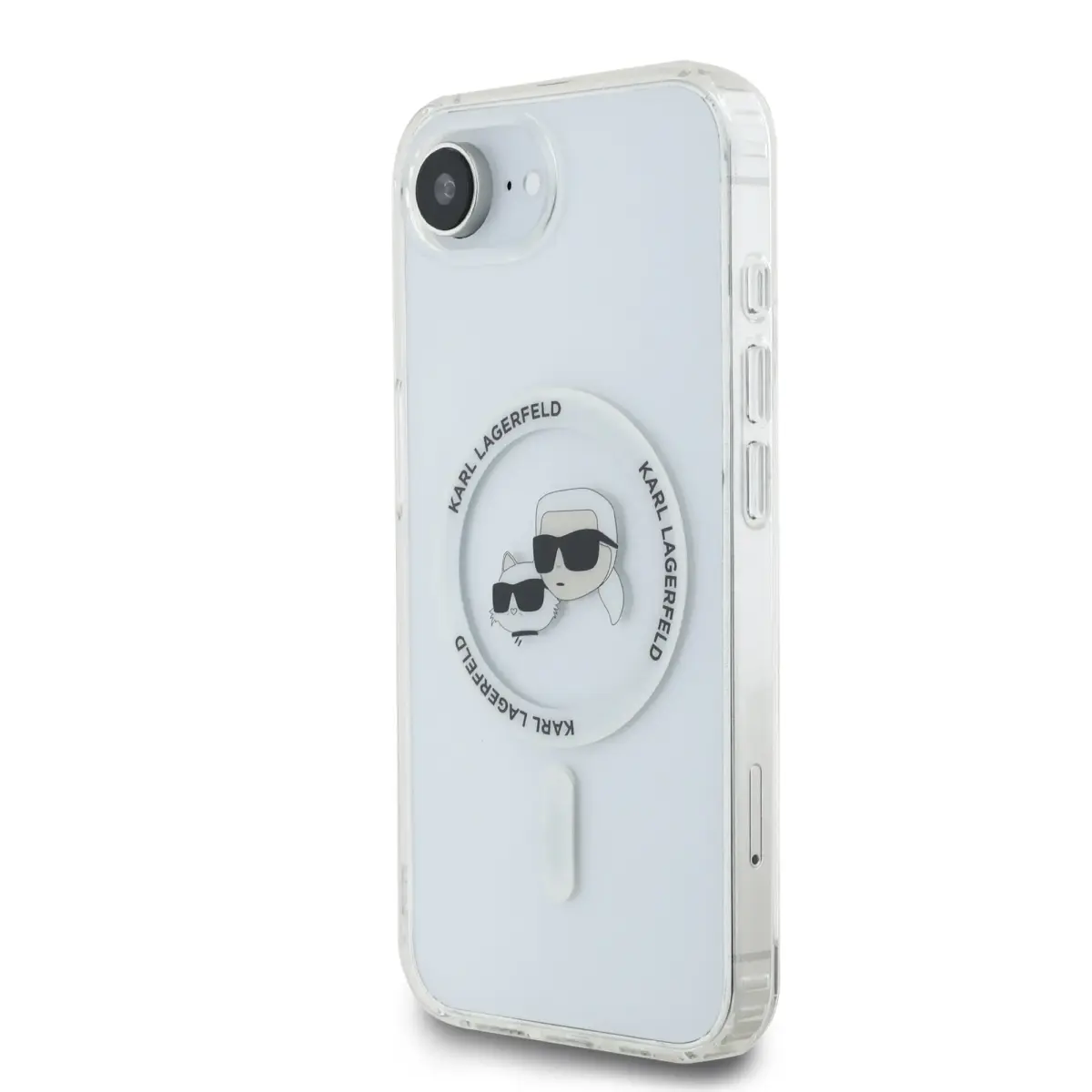 Karl Lagerfeld IML K&CH Heads Metal Frame telefona maciņš priekš iPhone 16e caurspīdīgs ar MagSafe
