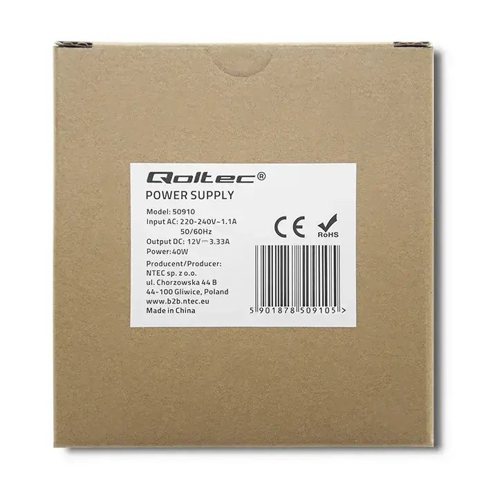 Qoltec DIN rail power supply | 40W | 12V | 3.33A | White | Slim