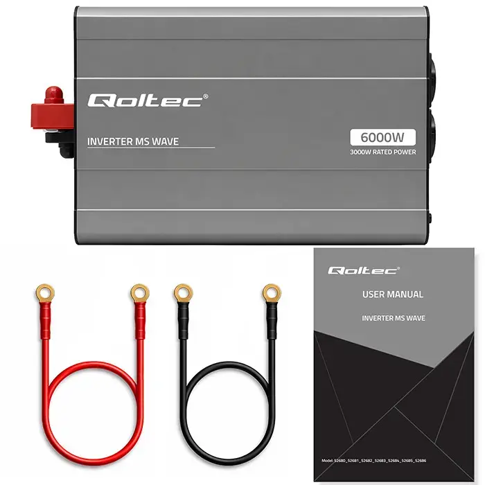 Qoltec MS Wave Voltage Converter | 12V to 230V | 3000/6000W | USB | Compatible with LiFePO4, GEL and AGM batteries