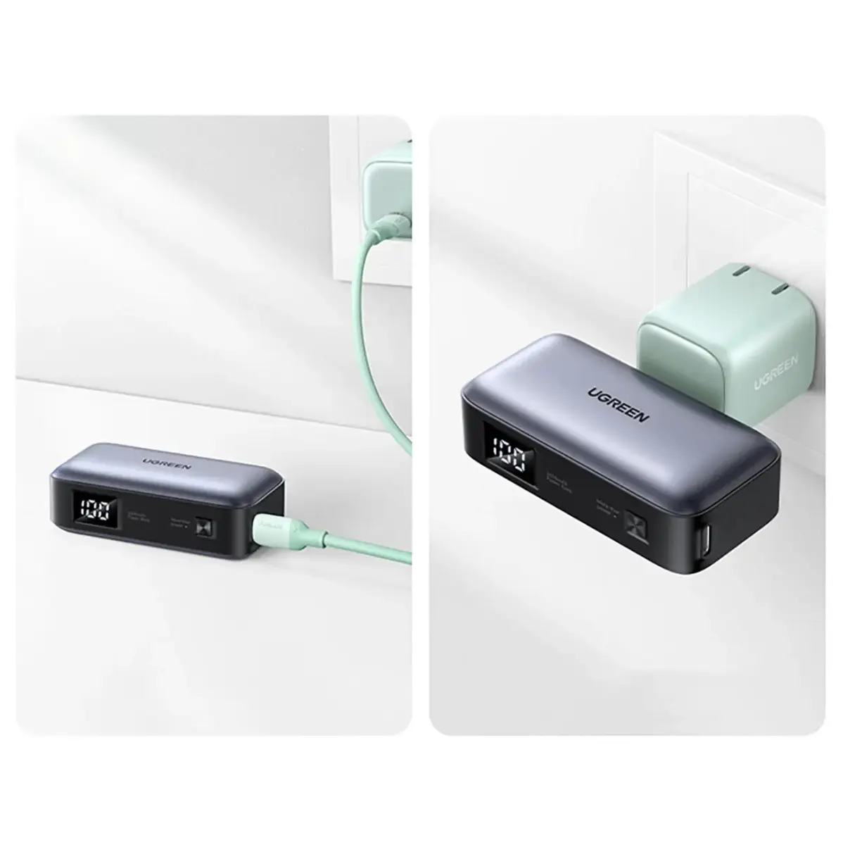 Ugreen PB503 ārējais akumulators (powerbank) | 5000 mAh | 22.5W | USB-C | LED ekrāns | pelēks