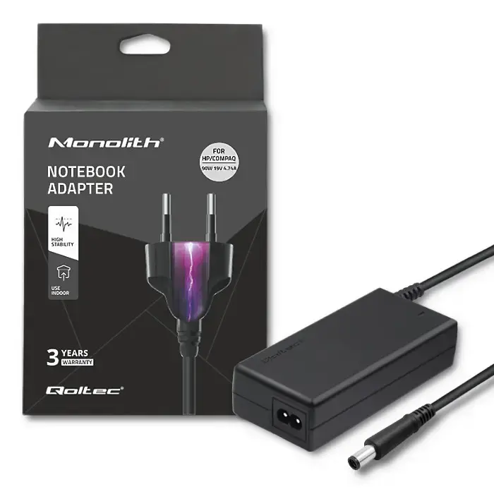 Qoltec Power adapter for laptop HP Compaq 90W | 19V | 4.74A | 7.4*5.0+pin | +power cable