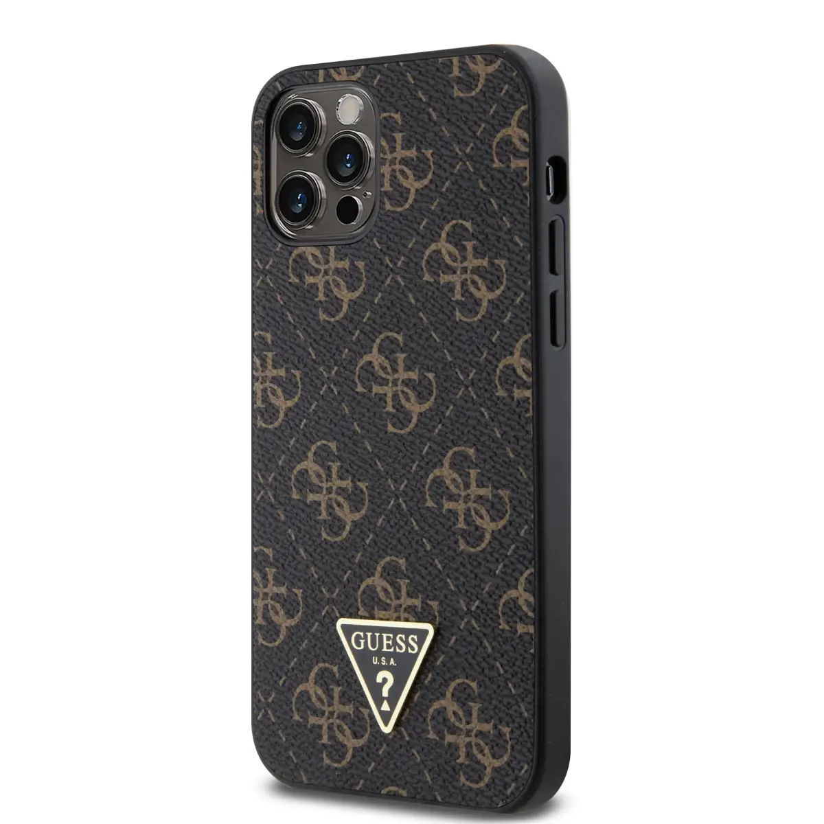Guess PU Leather 4G Triangle Metal Logo Case for iPhone 12|12 Pro Black
