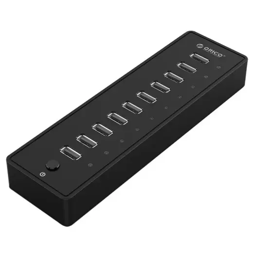 Orico P10 USB centrmezgls no USB līdz 10 x USB 2.0 + strāvas adapteris