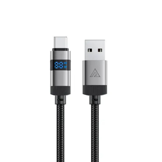 Acefast C15-04 duomenų perdavimo ir įkrovimo laidas | USB-A į USB-C | 66W | su LED ekranu | 1.2m | juodas