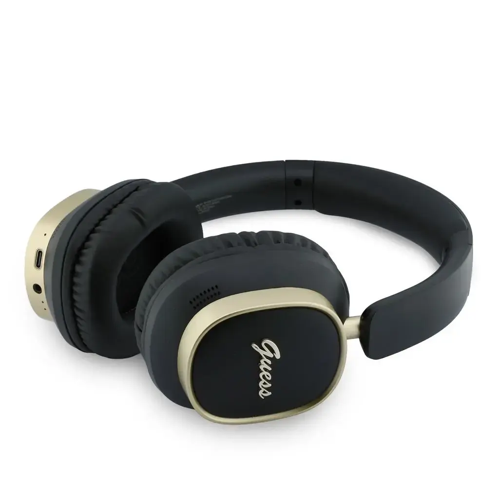 Guess Rectangle Metal Script Logo ENC Wireless Headphone Black