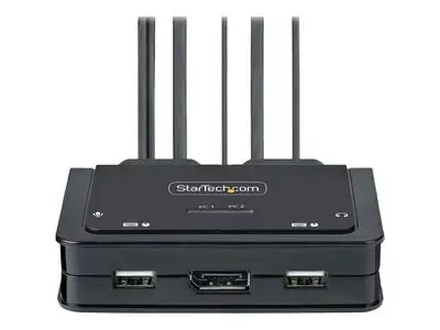 StarTech.com 2-Port USB-C Cable KVM Switch, 4K 60Hz DisplayPort Output, Compact KVM with 4ft|1.2m USB Type-C|Audio Integrated Cables, Bus Powered - Remote Push-Button|Hotkey Switching (C2-D46-UC2-CBL-KVM) - KVM | audio switch - compact - 2 ports