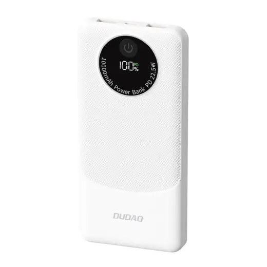 Dudao K12 ārējais akumulators (powerbank) | 10 000 mAh | 22.5W | PD | USB-A, USB-C | balts