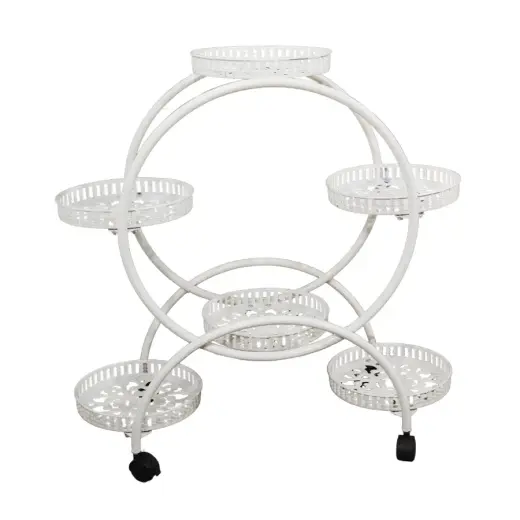 Flower pot holder, metal, 6-slot, 82x29x94cm, white