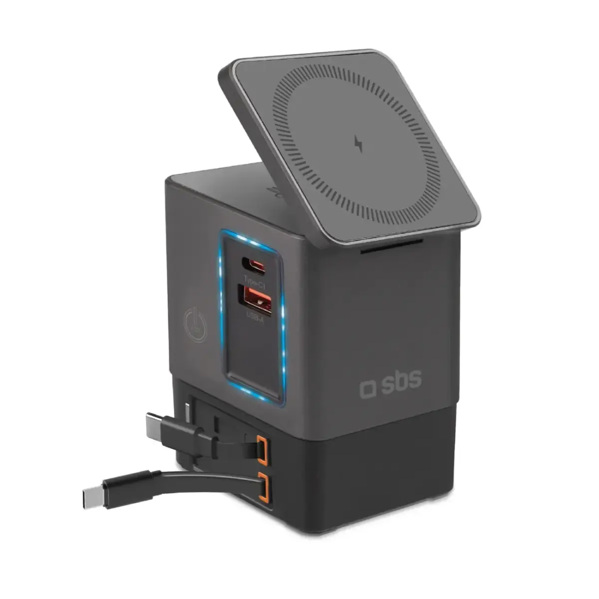 SBS Power Dock 6-in-1 bezvadu lādētājs | 65W | MagSafe, USB-C | melns | ar USB-C kabeli iekļauts