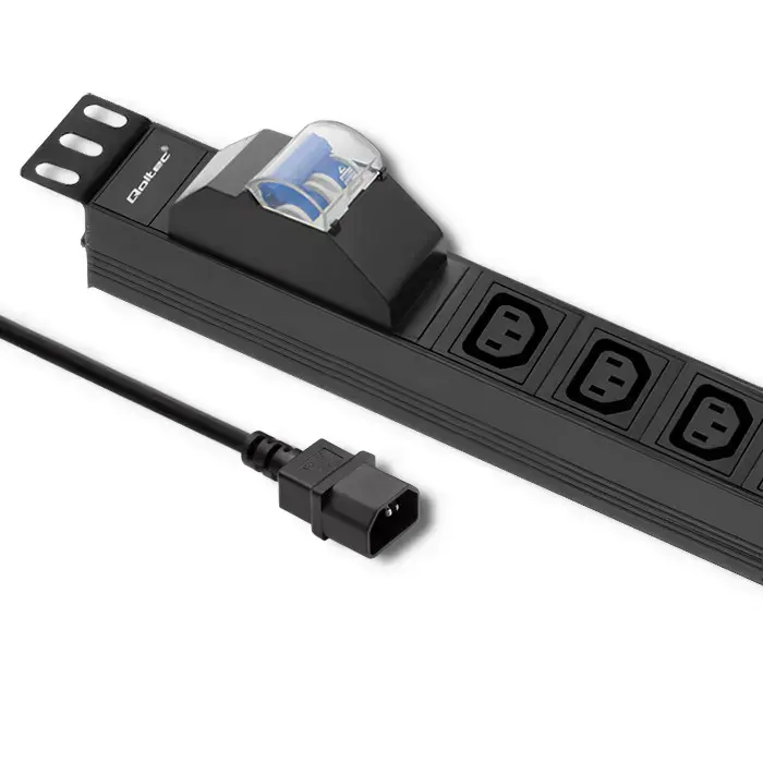 Qoltec power strip for RACK 19" with CB | 1U | 10A | PDU | 8xIEC C13 | 2m