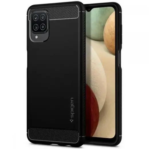 Spigen Rugged Armor vāciņš Samsung Galaxy A12 melnā krāsā