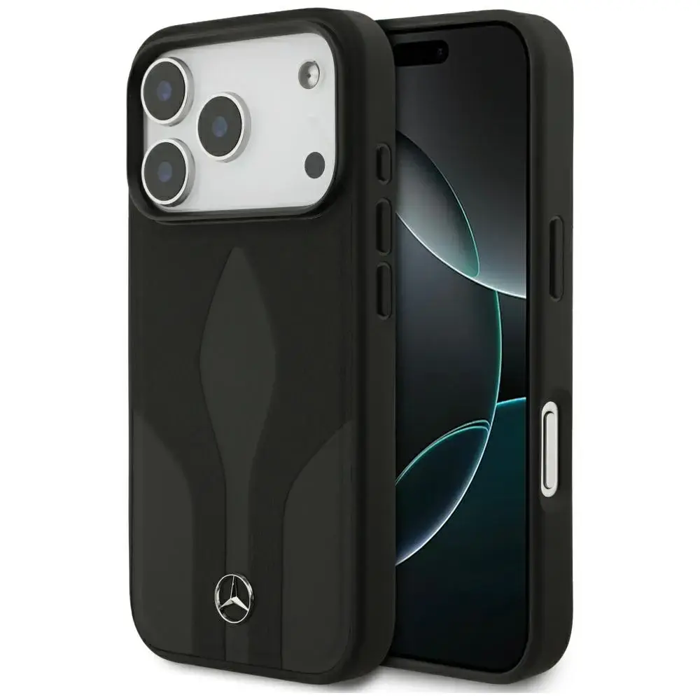 Mercedes Leather The Move maciņš ar MagSafe atbalstu telefonam iPhone 17 Pro melns