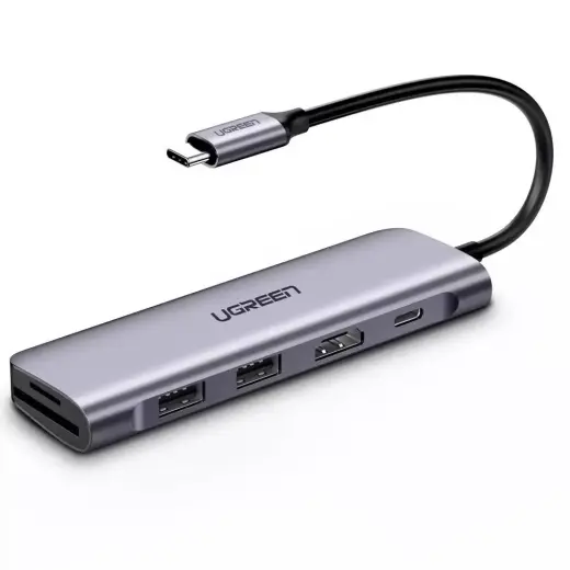 UGREEN CM195 Hub adapter 6 in 1 USB-C to 2x USB 3.0, HDMI, SD|microSD, 100W (gray)