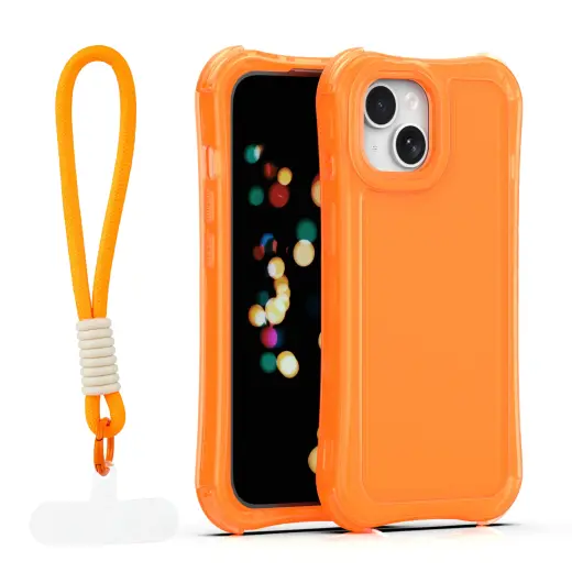 Safepop telefono dėklas su dirželiu iPhone 15 oranžinis