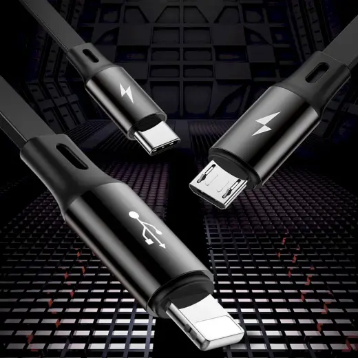 Baseus Golden Loop 3-in-1 datu pārraides un uzlādes vads | USB-A uz USB-C, Micro USB, Lightning | 18W | 0.35m - 1.2m | melns