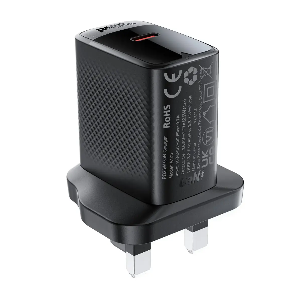 Acefast A105 25W GaN USB-C (UK) Wall Charger - Black