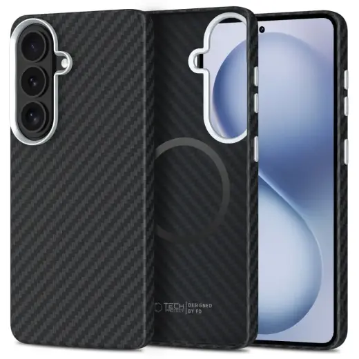 TECH-PROTECT Ion Carbon maciņš ar MagSafe atbalstu telefonam Samsung Galaxy S26 (S942) melns sudraba krāsā