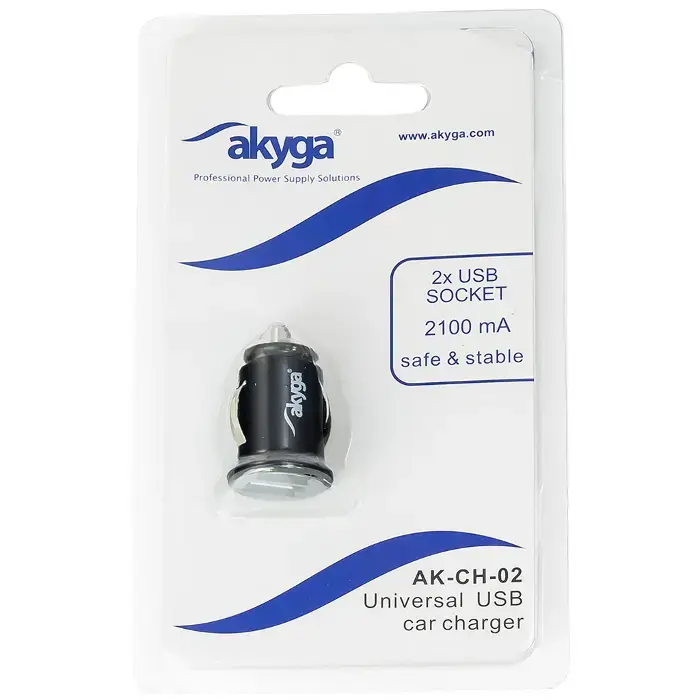 Akyga AK-CH-02 auto lādētājs | 10.5W | USB-A | melns