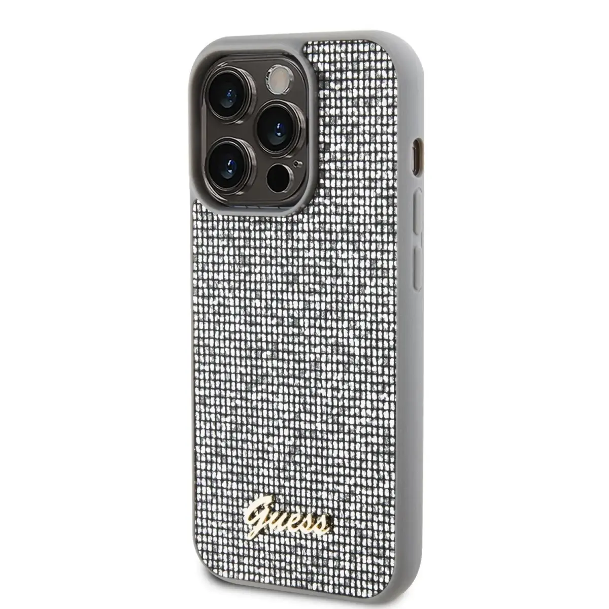 Guess PU Square Mirror Script Logo Case for iPhone 15 Pro Max Silver