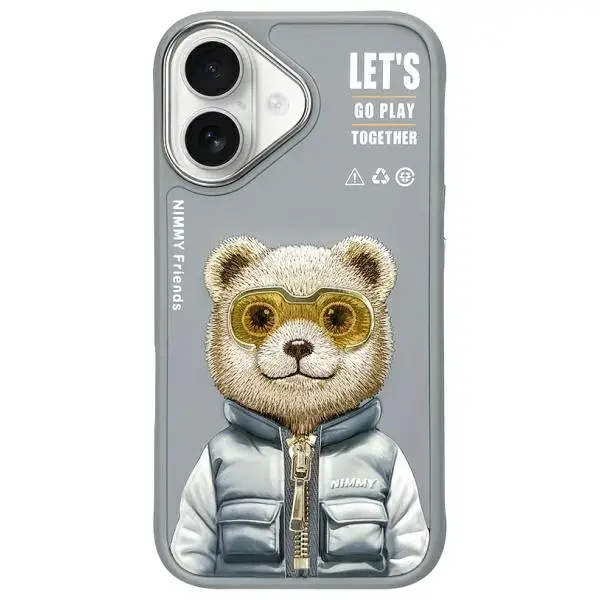 Nimmy telefona maciņš priekš iPhone 16 6.1 pelēks Cool&Cute 2.0 Bear