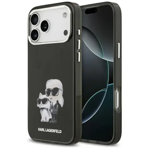 Karl Lagerfeld IML Aquarelle Karl & Choupette & Logo MagSafe Case for iPhone 17 Pro Black