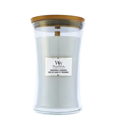 Woodwick Sagewood & Seagrass scented candle with wooden wick 609 g