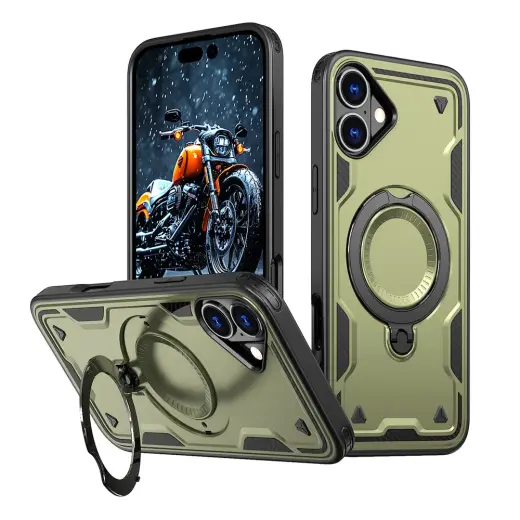 Hybrid Armor Trendy telefono dėklas su MagSafe palaikymu iPhone 16 Plus žalias
