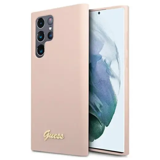 Guess GUHCS22LLSLMGPP S22 Ultra S908 pink hardcase Silicone Script Metal Logo