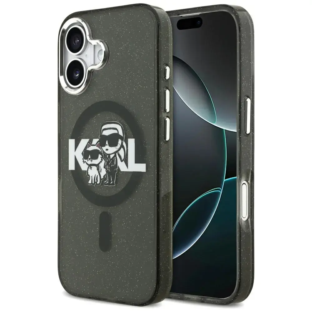 Karl Lagerfeld IML Glitter Karl & Choupette Sketch Logo MagSafe Case for iPhone 17 Black