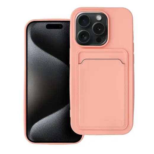 Card knyginio tipo telefono dėklas iPhone 15 Pro rožinis