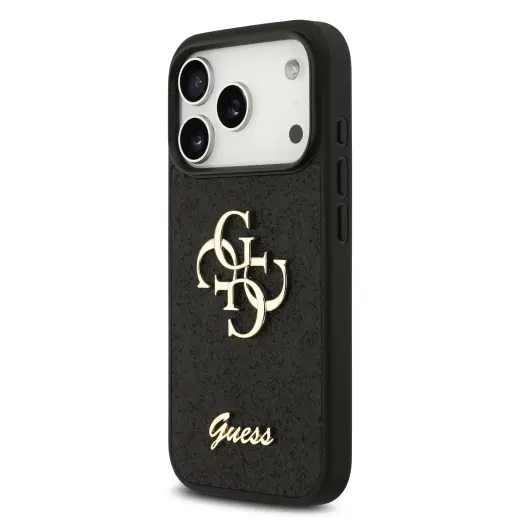Guess PU Fixed Glitter 4G Metal Logo maciņš telefonam iPhone 18 Pro melns