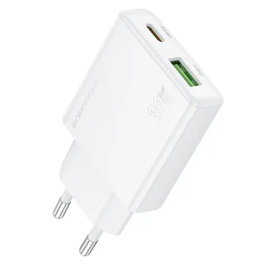 Borofone BN25 travel charger | 30W | PD, QC3.0 | USB-A, USB-C | white